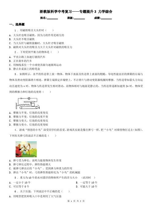 浙教版科学中考复习——专题提升3 力学综合