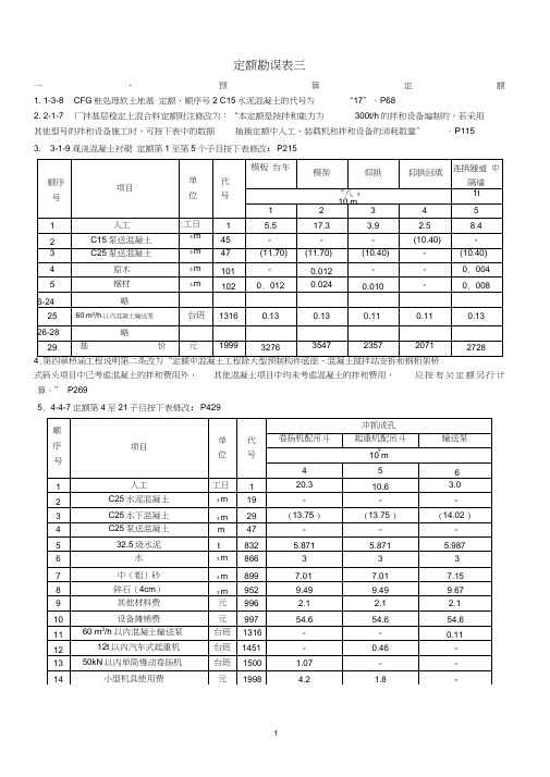 公路预算定额勘误表(三)