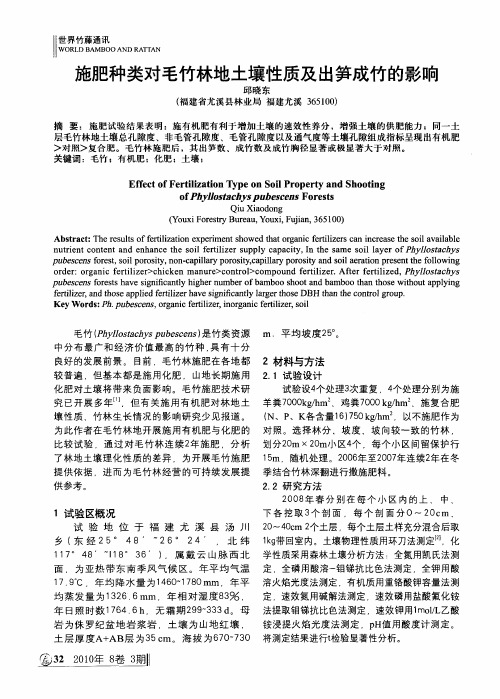 施肥种类对毛竹林地土壤性质及出笋成竹的影响