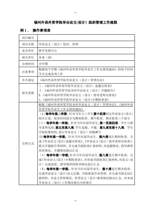 福州外语外贸学院毕业论文(设计)组织管理工作流程
