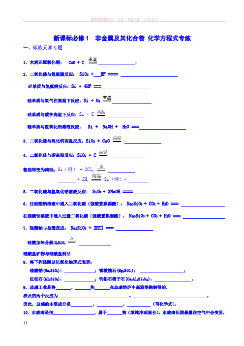 新课标必修1非金属及其化合物化学方程式学生版
