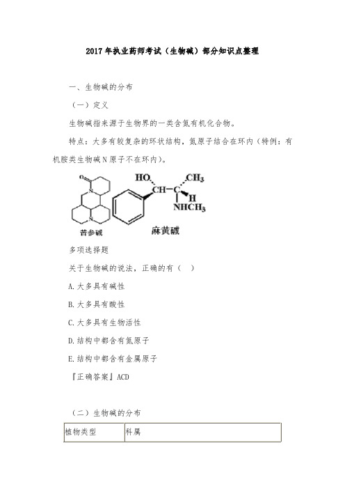 2017年执业药师考试(生物碱)部分知识点整理.
