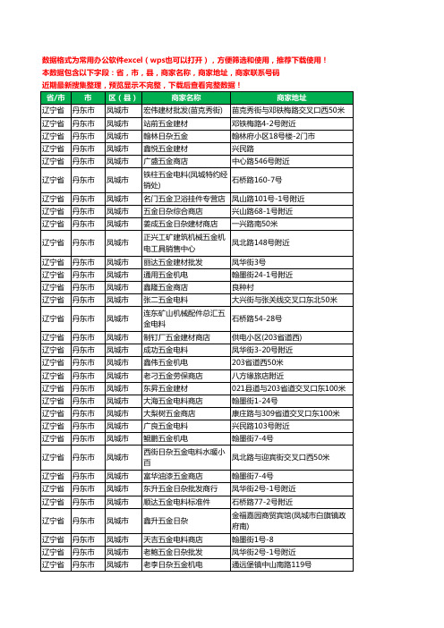 2020新版辽宁省丹东市凤城市五金工商企业公司商家名录名单黄页联系电话号码地址大全47家