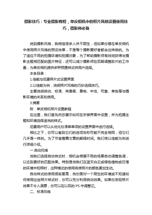 摄影技巧：专业摄影教程，单反相机中的照片风格设置使用技巧，摄影师必备