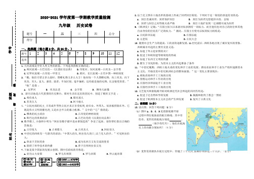 2020-2021学年人教版第一学期九年级历史教学质量检测试卷及答案