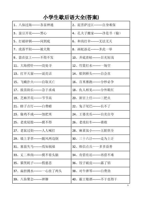 小学生常用歇后语(含答案)