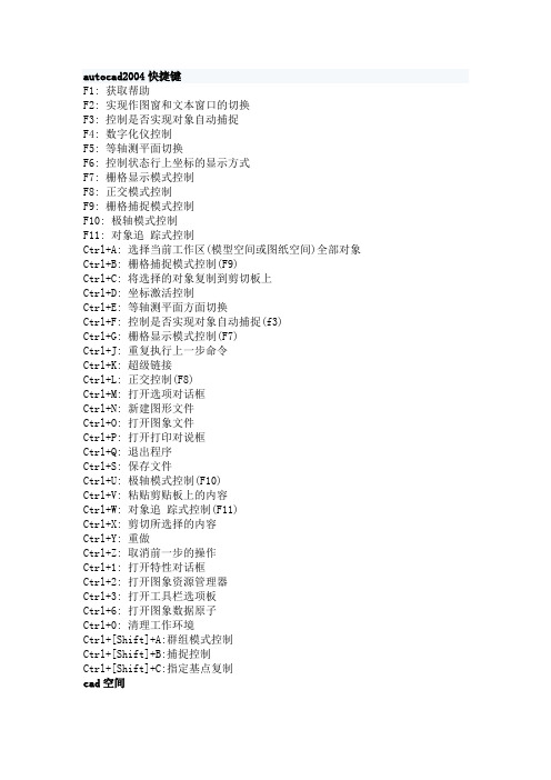 autocad2004快捷键