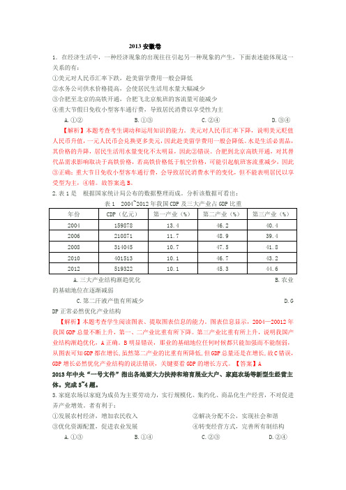 2013高考安徽文综政治卷
