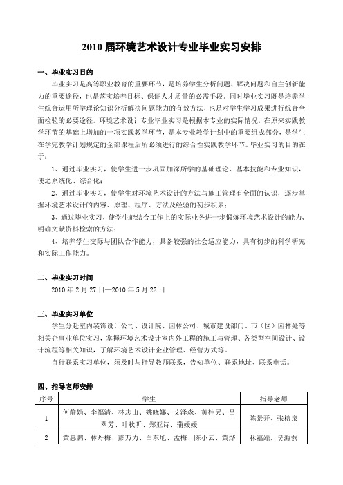 2010届环境艺术设计专业毕业实习安排