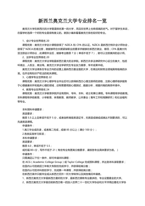 新西兰奥克兰大学专业排名一览