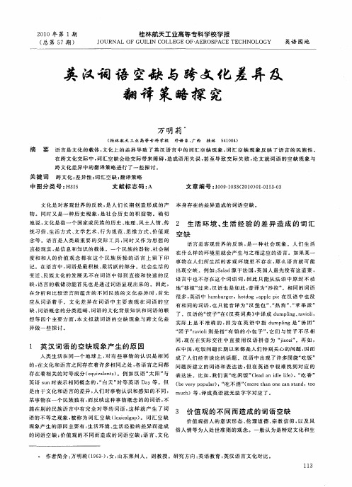 英汉词语空缺与跨文化差异及翻译策略探究