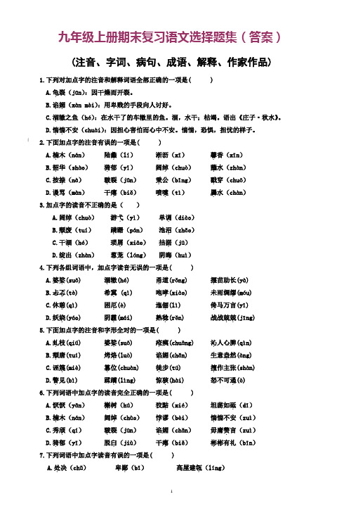 九年级上册语文选择题集