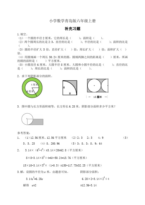 小学数学青岛版六年级上册圆面积补充习题