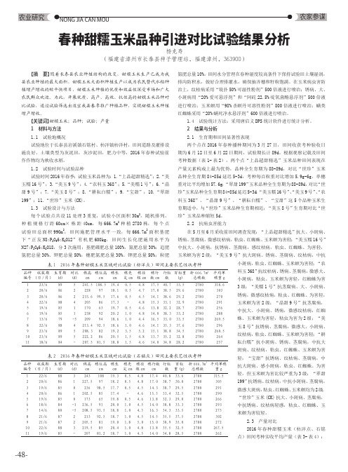春种甜糯玉米品种引进对比试验结果分析