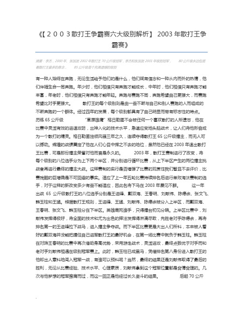 【2003散打王争霸赛六大级别解析】 2003年散打王争霸赛