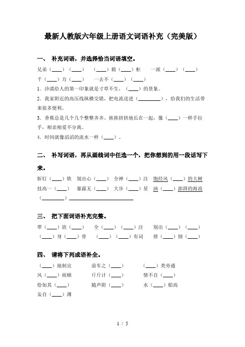 最新人教版六年级上册语文词语补充(完美版)