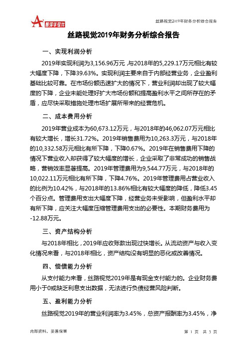 丝路视觉2019年财务分析结论报告