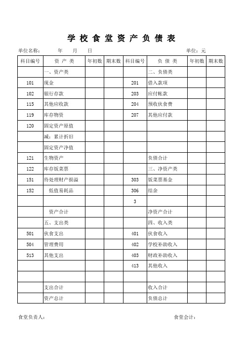 学校食堂资产负债表、盈亏表