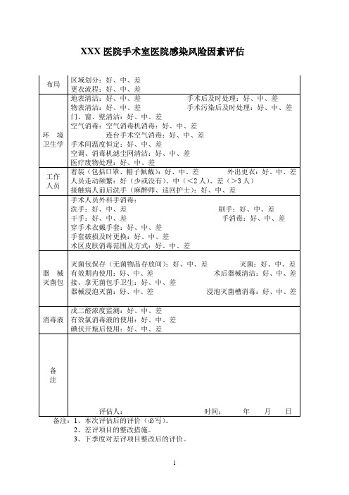 手术室医院感染风险因素评估