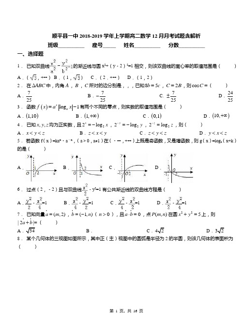 顺平县一中2018-2019学年上学期高二数学12月月考试题含解析