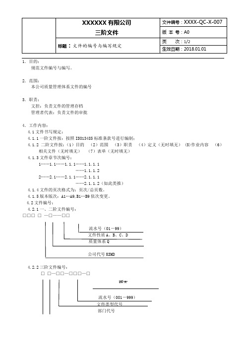 ISO13485-2016文件编号与编写规定