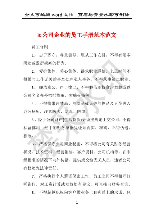 it公司企业的员工手册范本范文