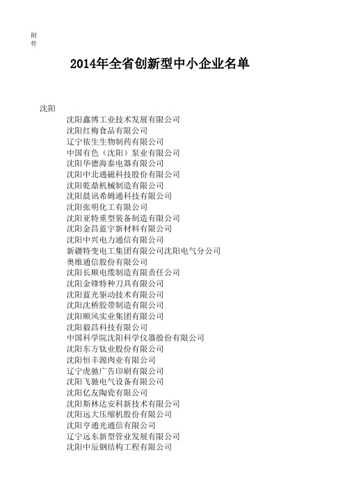2014年全省创新型中小企业名单