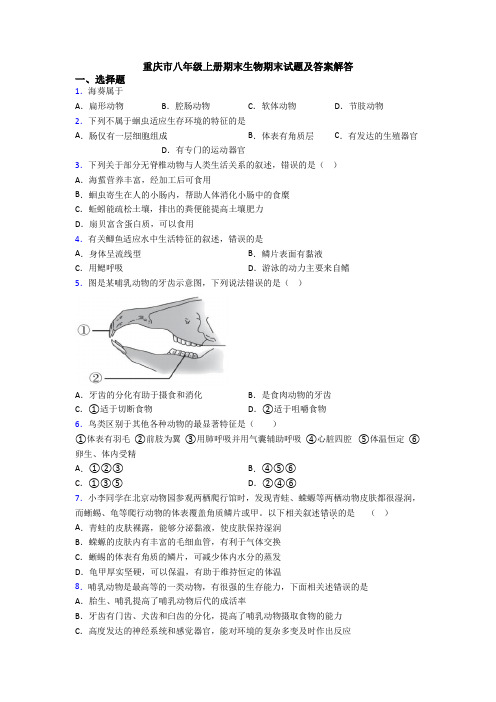 重庆市八年级上册期末生物期末试题及答案解答