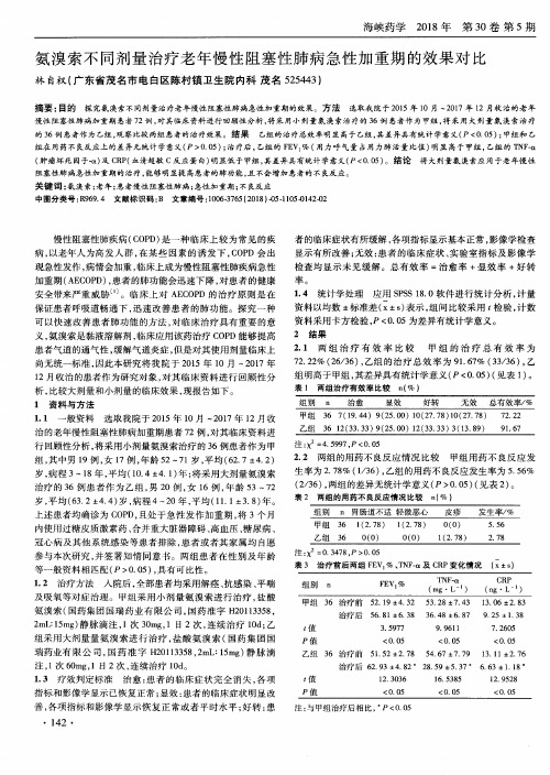 氨溴索不同剂量治疗老年慢性阻塞性肺病急性加重期的效果对比