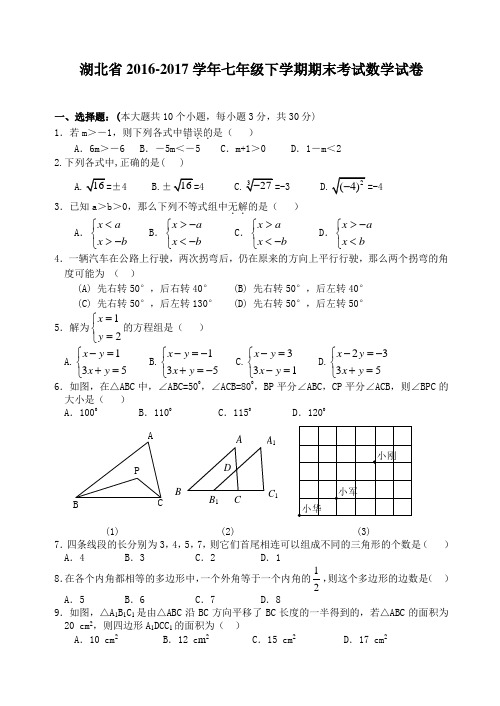 湖北省2016-2017学年七年级下学期期末考试数学试卷5
