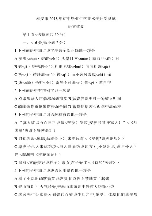泰安市中考语文习题