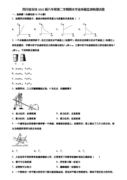 四川省名校2022届八年级第二学期期末学业质量监测物理试题含解析