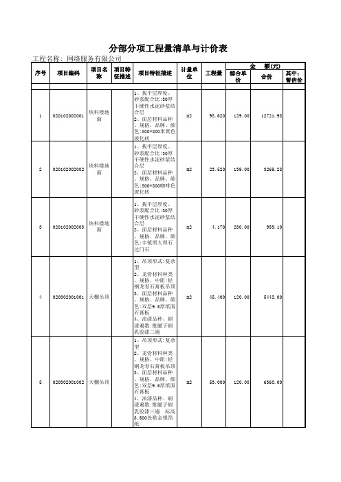 网吧装修工程预算分析表