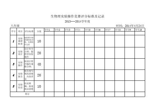 物理实验操作评分标准及记录