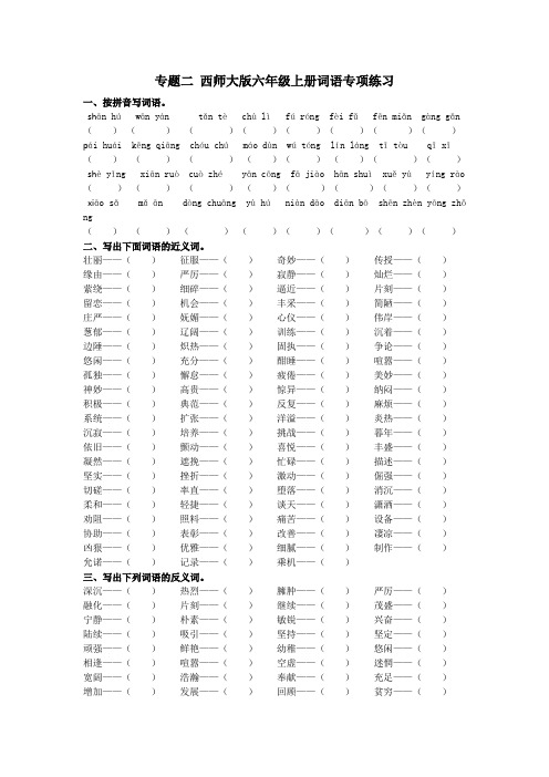 西师大版六年级上册词语专项