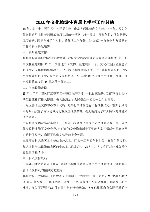 2019年文化旅游体育局上半年工作总结