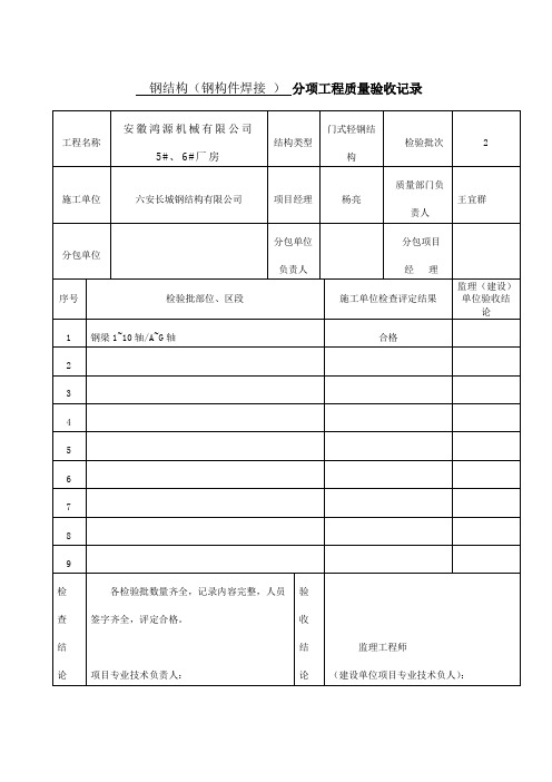 ⒉钢结构(钢构件焊接 )检验批