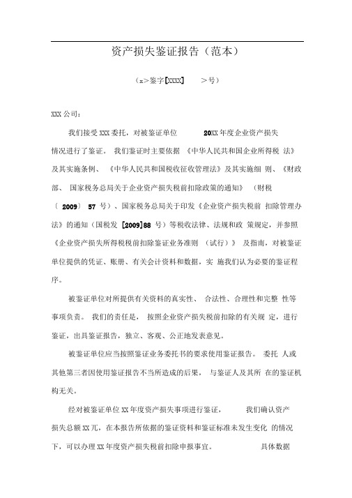 资产损失鉴证报告(范本)