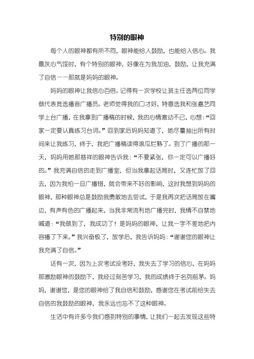 叙事作文：特别的眼神作文600字