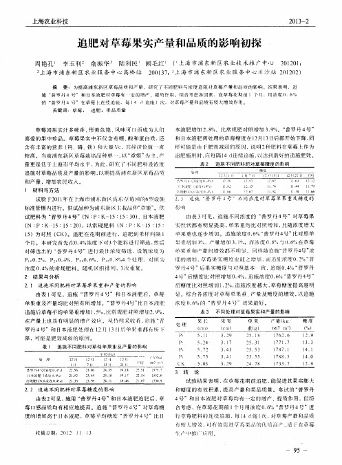 追肥对草莓果实产量和品质的影响初探