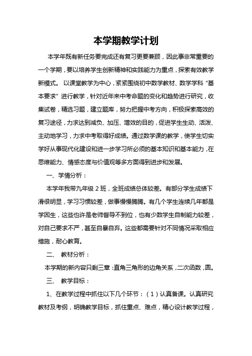 2015年九年级数学下册教学计划