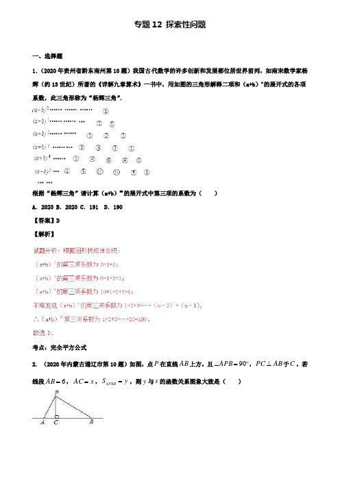 中考数学试题汇编专题12探索性问题含解析