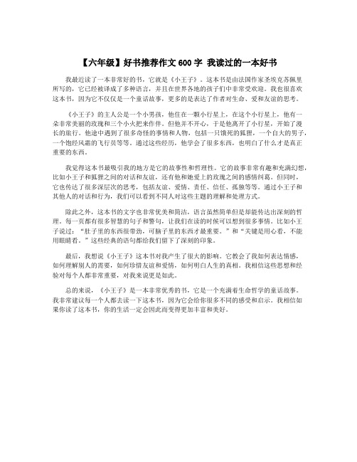 【六年级】好书推荐作文600字 我读过的一本好书