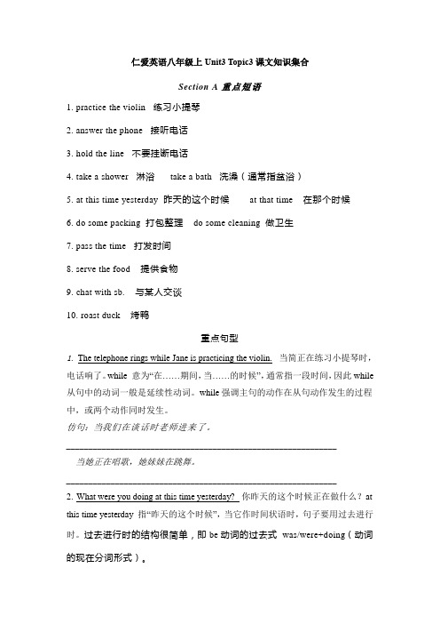 仁爱版英语八年级上册 Unit3 Topic3 知识归纳