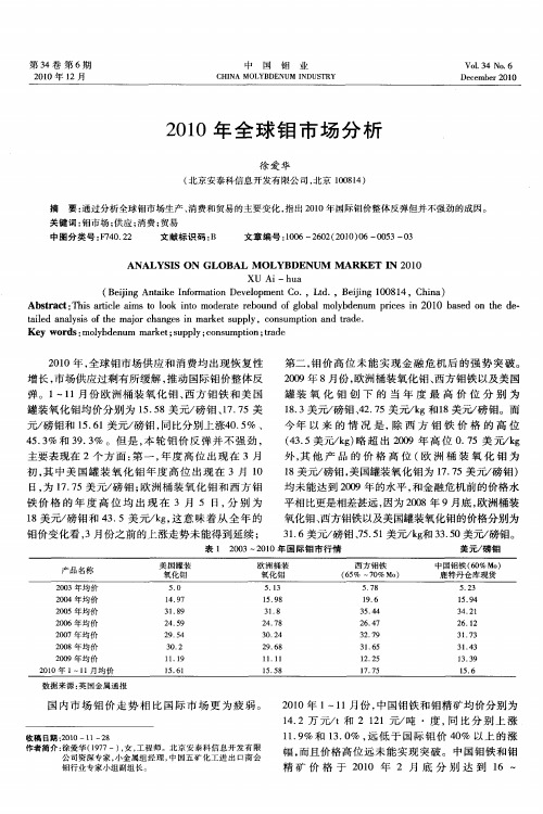 2010年全球钼市场分析
