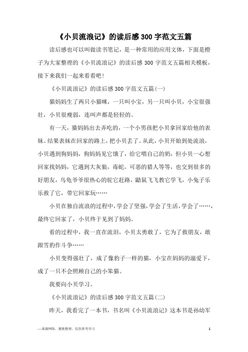 《小贝流浪记》的读后感300字范文五篇