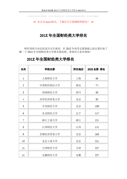 【2018-2019】201X年全国财经类大学排名word版本 (7页)