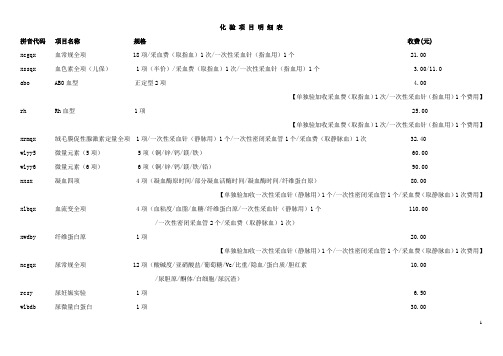 化验项目明细表