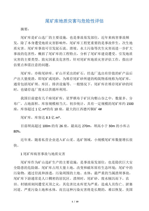 尾矿库地质灾害的危险性评估内容