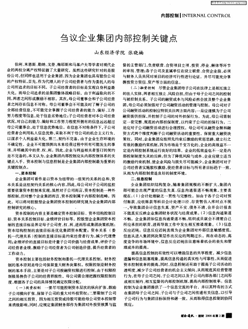 刍议企业集团内部控制关键点